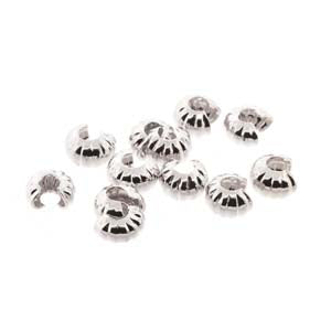 144 pcs 4mm Crimp Bead Covers, Corrugated Silver Plated, fin1182b