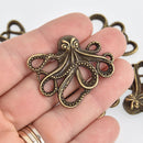 2 Bronze OCTOPUS Charm Connector Pendants 43x35mm (1-3/4" x 1-3/8") CHB0132