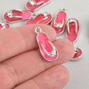 4 Silver Hot Pink Enamel Rhinestone FLIP FLOP Shoes Charm Pendants. 23x9mm. CHE0091a