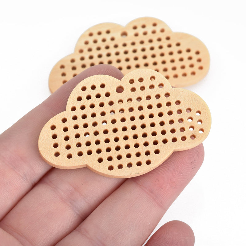 4 Cross Stitch WOOD BLANK Shapes, CLOUD 2-1/4" long, make your own embroidery charm pendant, Cho0219
