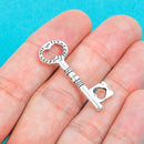 10 Silver HEART SKELETON KEY Charm Pendants . chs0196
