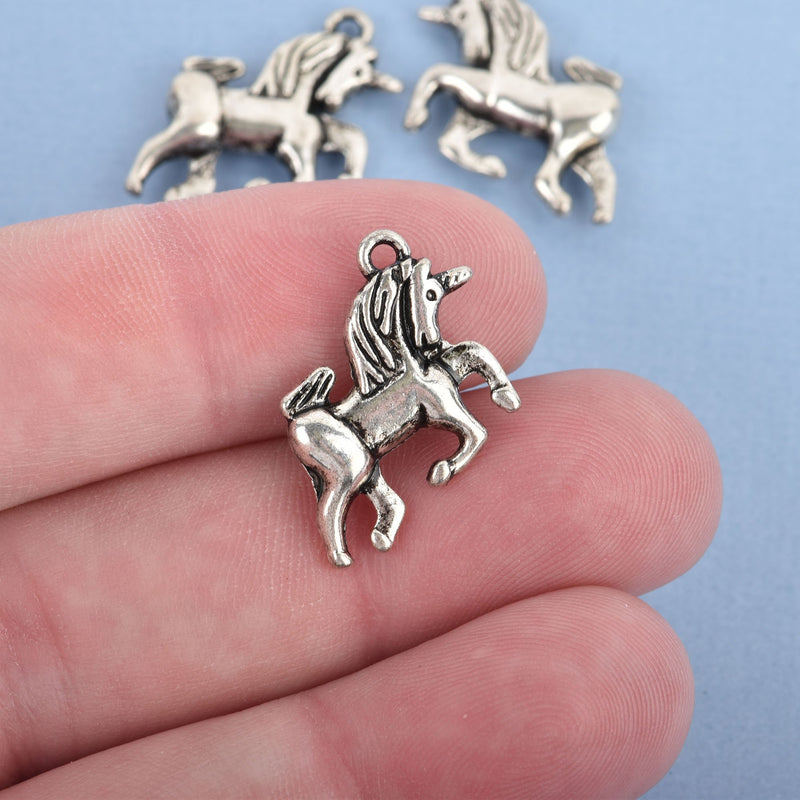 6 UNICORN Pony Tibetan Silver Style charms or pendants  23mm x 16mm. chs0735