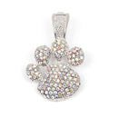 1 Large Pendant, CLEAR AB Rhinestone Paw Print on Silver Metal, magnetic clasp bail, removeable . chs1698