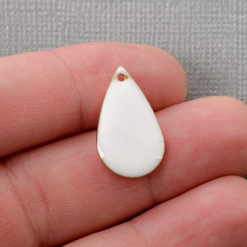 5 WHITE Enamel Teardrop Charms, double sided, 21x13mm, chs3334