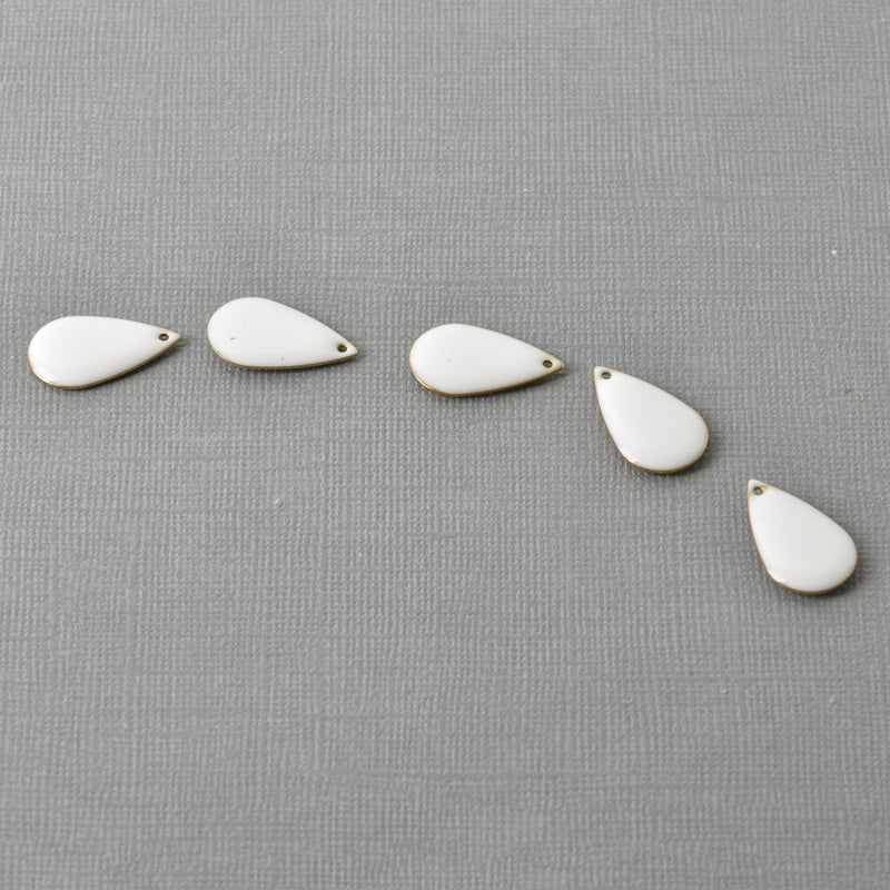 5 WHITE Enamel Teardrop Charms, double sided, 21x13mm, chs3334