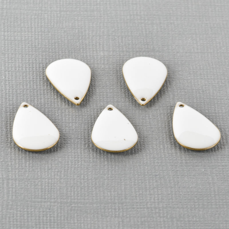 5 WHITE Enamel Teardrop Charms, double sided, 21x13mm, chs3334