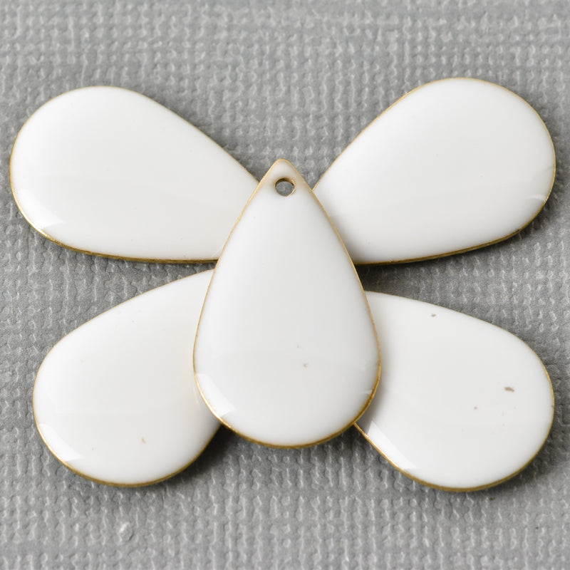 5 WHITE Enamel Teardrop Charms, double sided, 21x13mm, chs3334