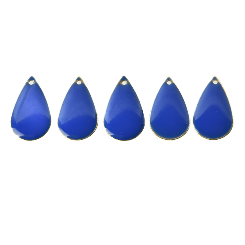 5 BLUE Enamel Teardrop Charms, double sided, 21x13mm, chs3335
