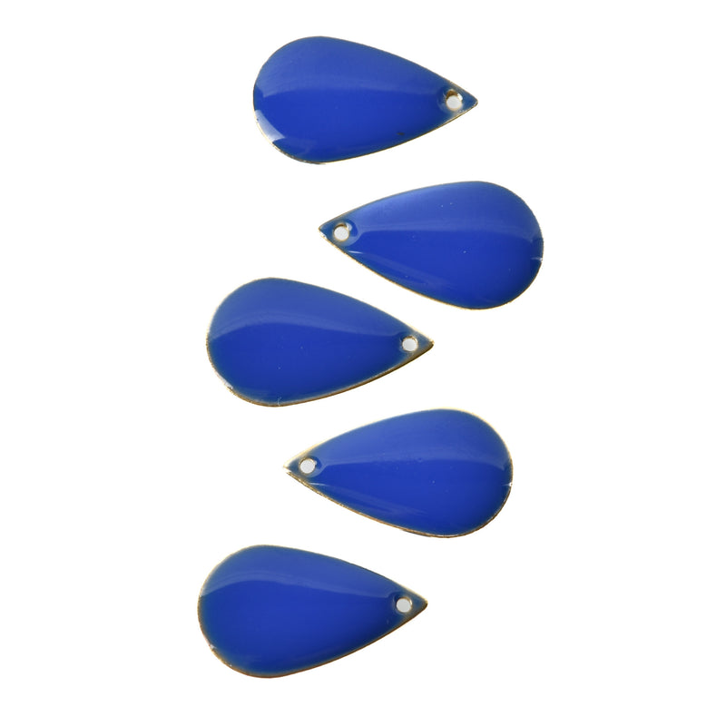 5 BLUE Enamel Teardrop Charms, double sided, 21x13mm, chs3335