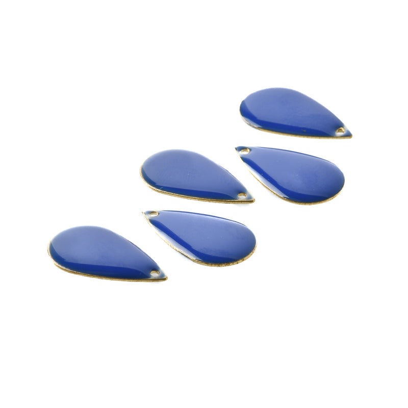 5 BLUE Enamel Teardrop Charms, double sided, 21x13mm, chs3335