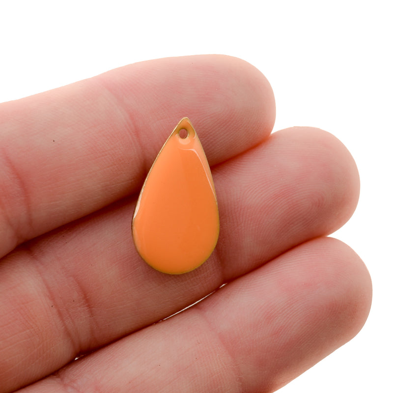 5 ORANGE Enamel Teardrop Charms, double sided, 21x13mm, chs3336