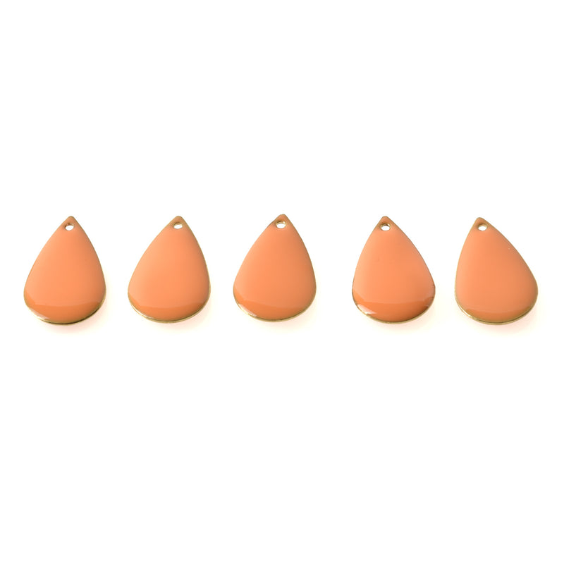 5 ORANGE Enamel Teardrop Charms, double sided, 21x13mm, chs3336