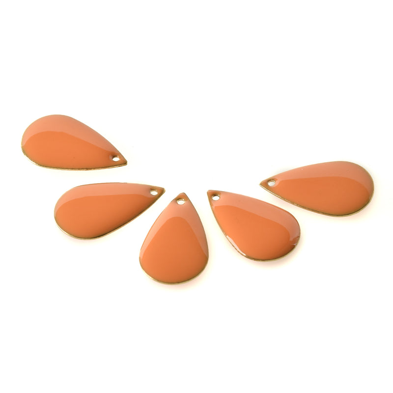 5 ORANGE Enamel Teardrop Charms, double sided, 21x13mm, chs3336