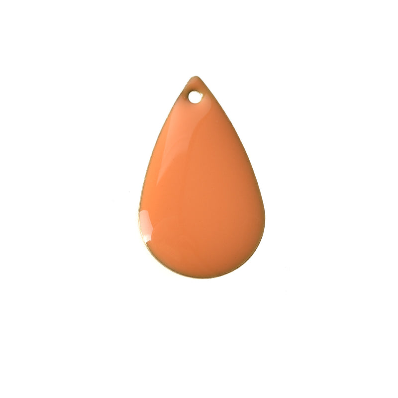 5 ORANGE Enamel Teardrop Charms, double sided, 21x13mm, chs3336