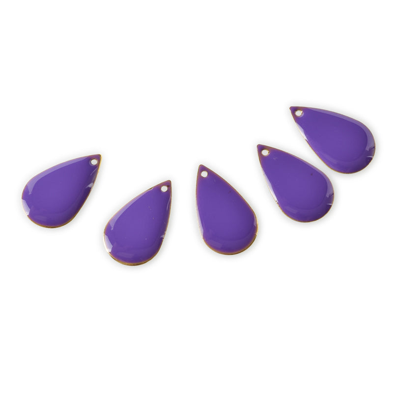 5 PURPLE Enamel Teardrop Charms, double sided, 21x13mm, chs3337
