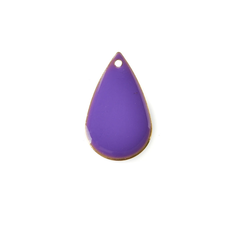 5 PURPLE Enamel Teardrop Charms, double sided, 21x13mm, chs3337