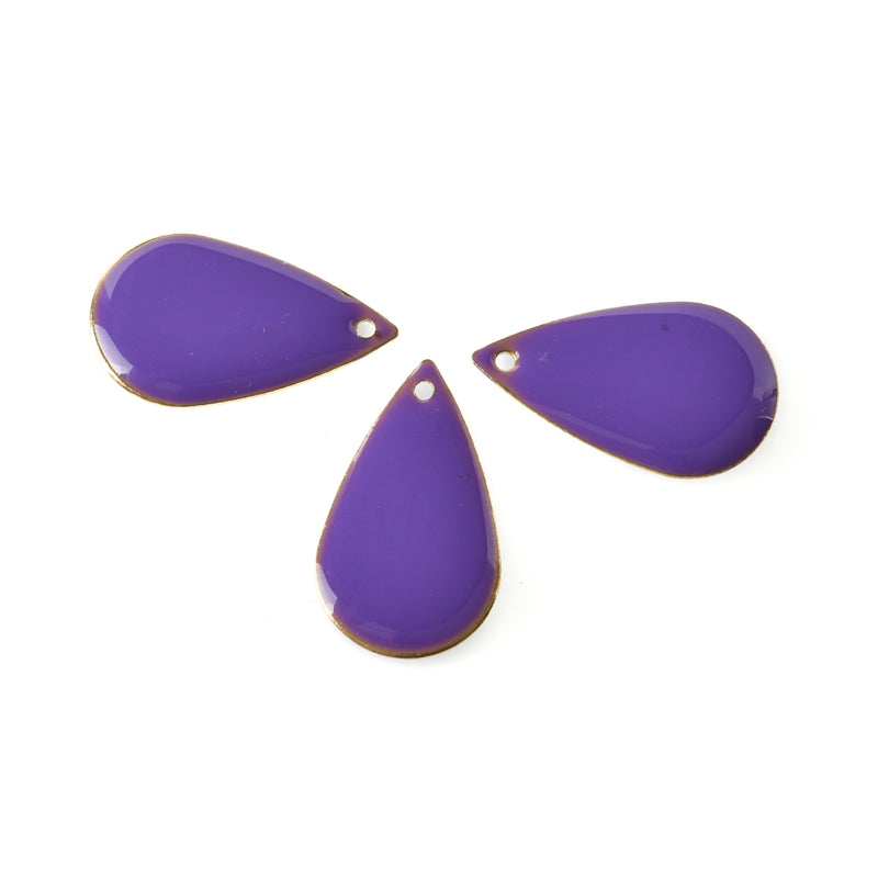 5 PURPLE Enamel Teardrop Charms, double sided, 21x13mm, chs3337
