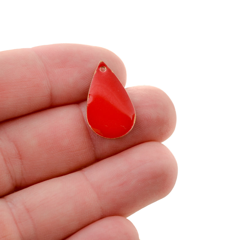 5 RED Enamel Teardrop Charms, double sided, 21x13mm, chs3339