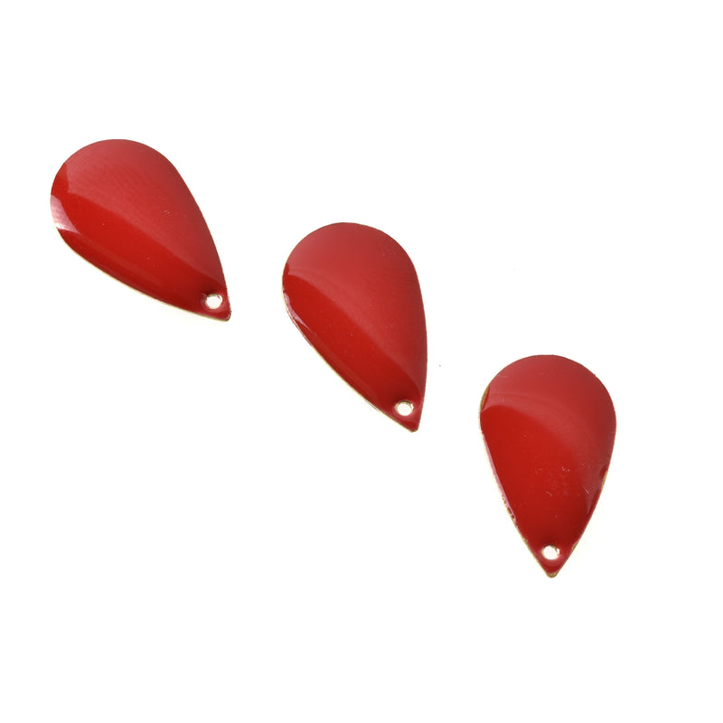 5 RED Enamel Teardrop Charms, double sided, 21x13mm, chs3339