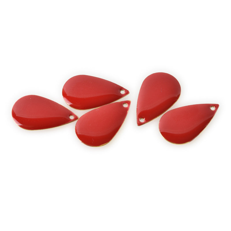 5 RED Enamel Teardrop Charms, double sided, 21x13mm, chs3339