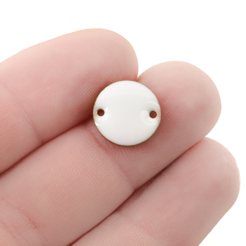 10 WHITE Enamel Circle Charms, Flat Round Coin connector links, 12mm chs3342