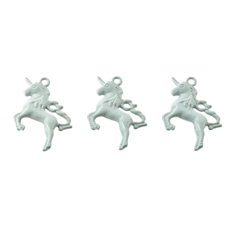 5 UNICORN Charms, PALLADIUM BLUE Enamel, Fairy Tale Charms, Animal Charms, 36x28mm, chs3351