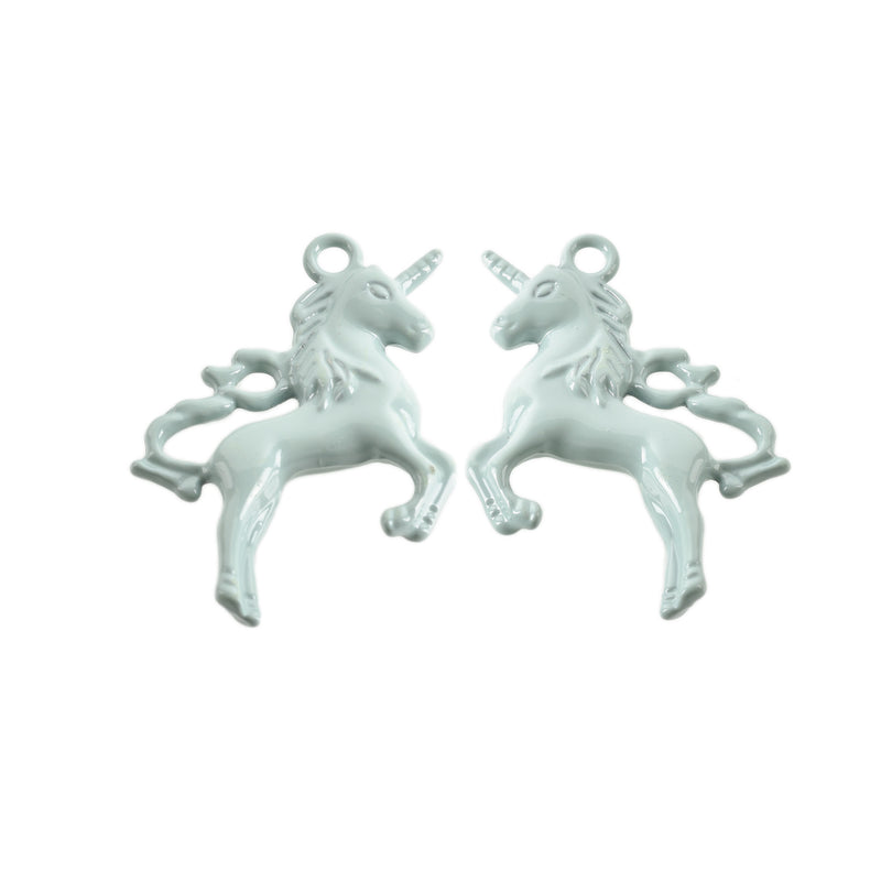 5 UNICORN Charms, PALLADIUM BLUE Enamel, Fairy Tale Charms, Animal Charms, 36x28mm, chs3351