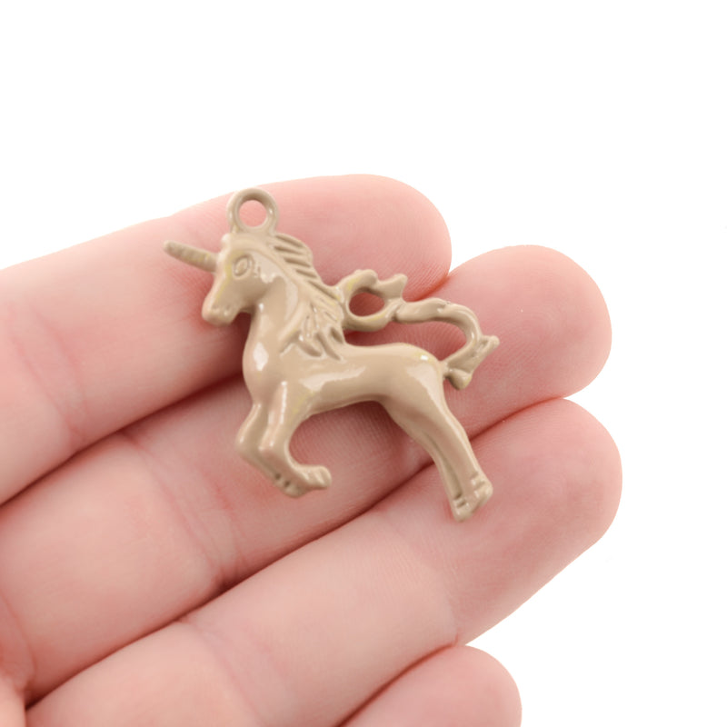 5 UNICORN Charms, CARAMEL BROWN Enamel, Fairy Tale Charms, Animal Charms, 36x28mm, chs3353