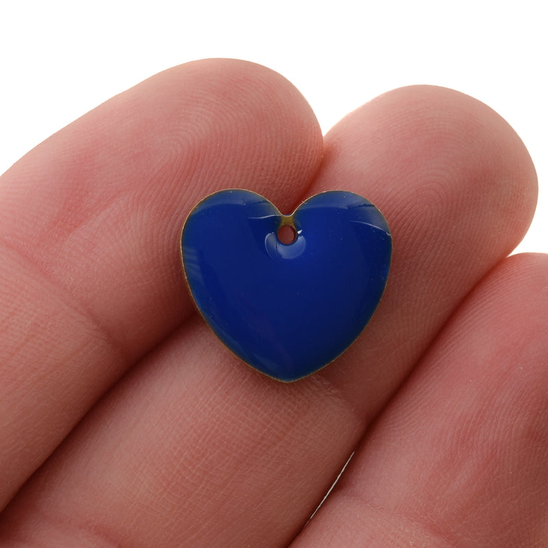 5 BLUE Enamel Heart Charms, double sided, 15x14mm, chs3359