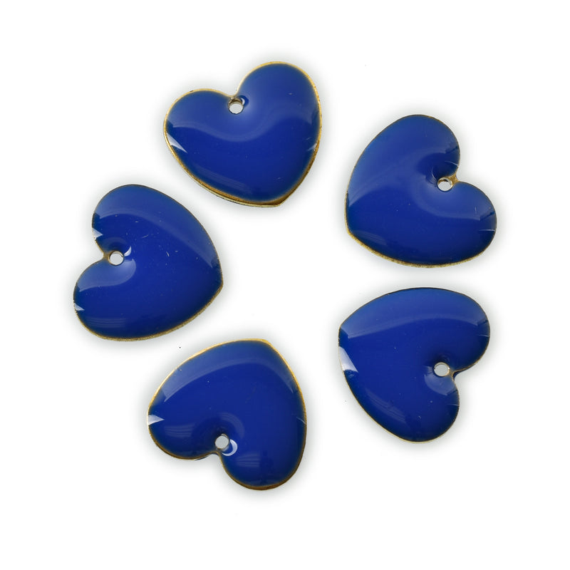 5 BLUE Enamel Heart Charms, double sided, 15x14mm, chs3359