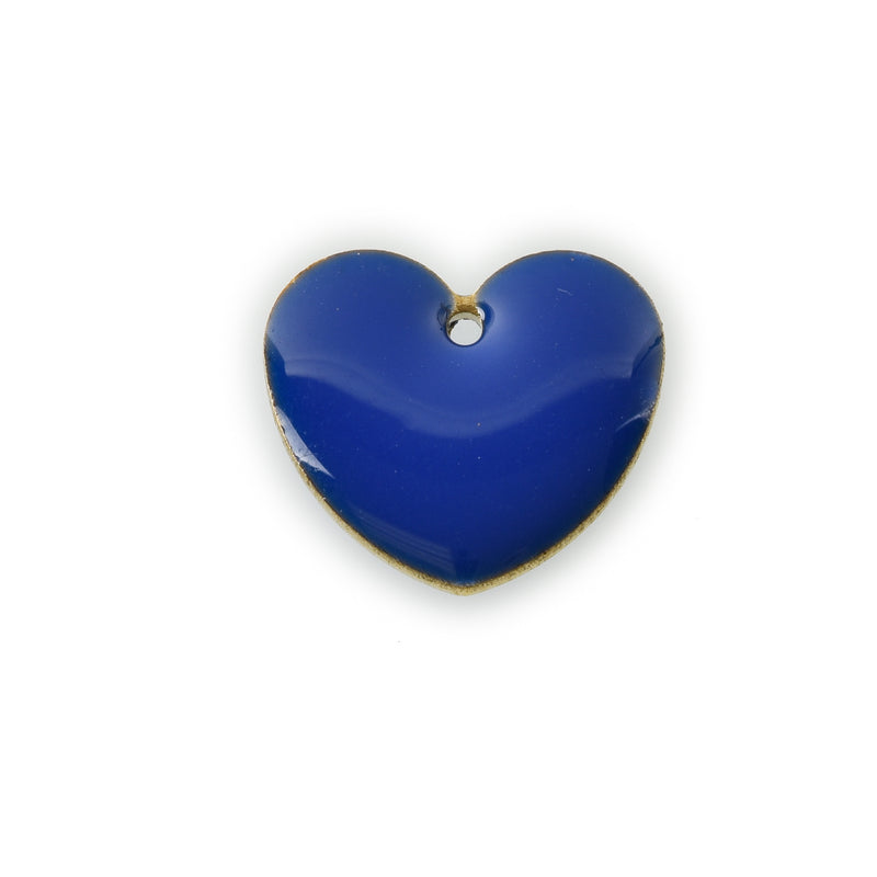 5 BLUE Enamel Heart Charms, double sided, 15x14mm, chs3359