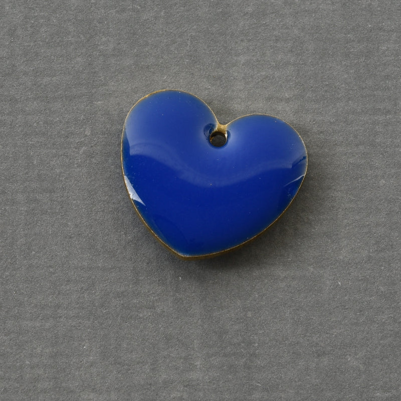 5 BLUE Enamel Heart Charms, double sided, 15x14mm, chs3359