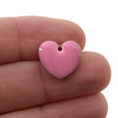 5 PINK Enamel Heart Charms, double sided, 15x14mm, chs3360