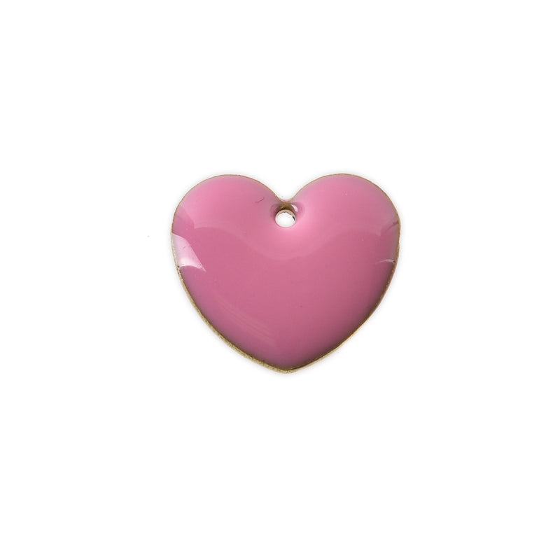 5 PINK Enamel Heart Charms, double sided, 15x14mm, chs3360