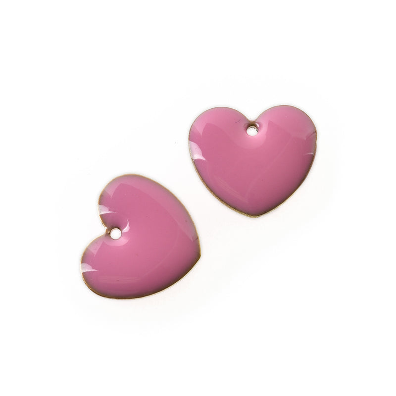 5 PINK Enamel Heart Charms, double sided, 15x14mm, chs3360