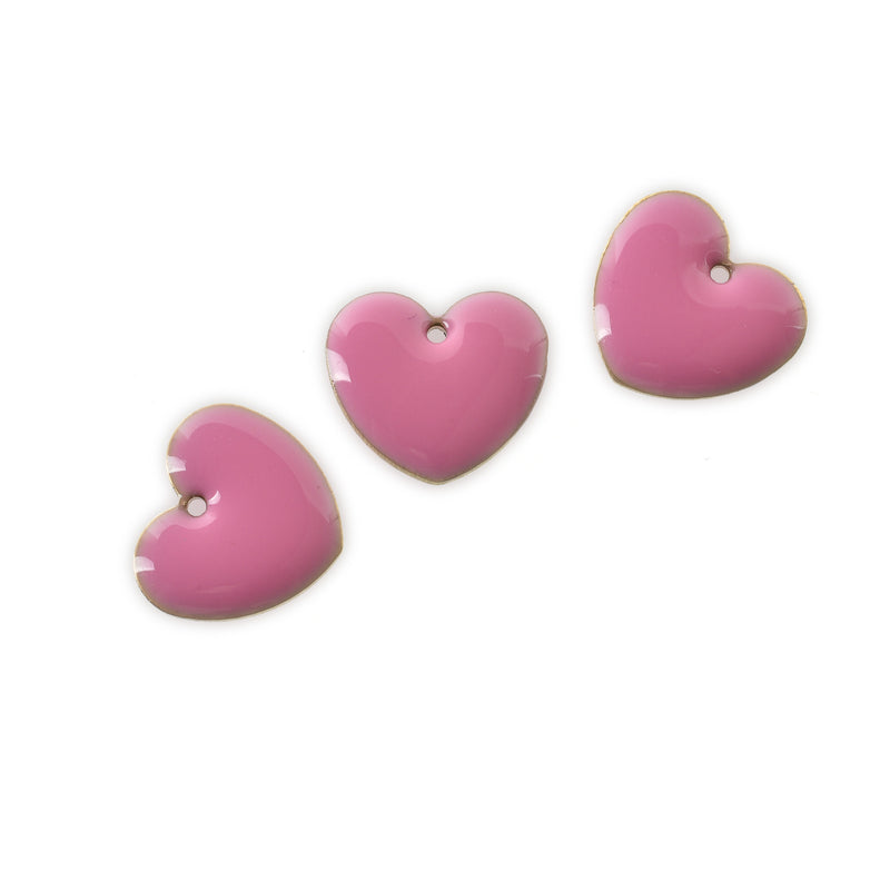 5 PINK Enamel Heart Charms, double sided, 15x14mm, chs3360