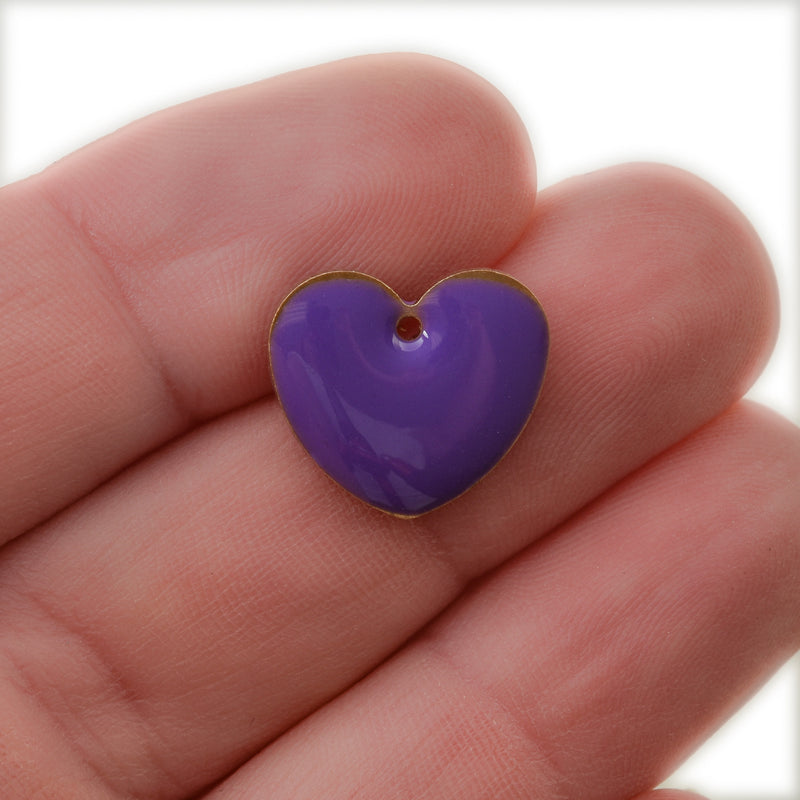 5 PURPLE Enamel Heart Charms, double sided, 15x14mm, chs3361