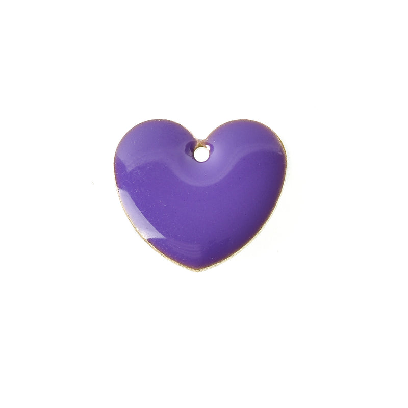 5 PURPLE Enamel Heart Charms, double sided, 15x14mm, chs3361