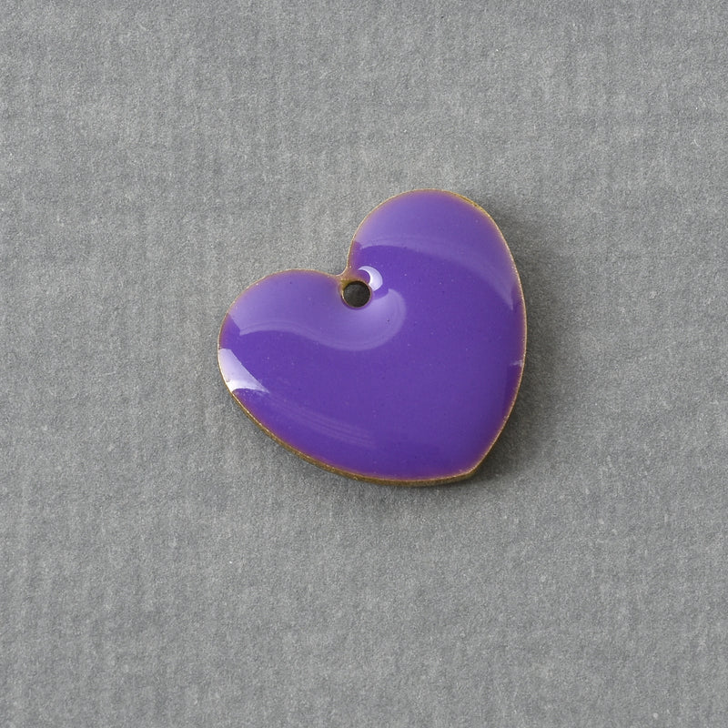 5 PURPLE Enamel Heart Charms, double sided, 15x14mm, chs3361