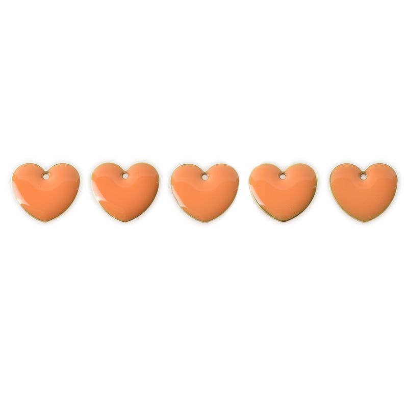 5 ORANGE Enamel Heart Charms, double sided, 15x14mm, chs3362