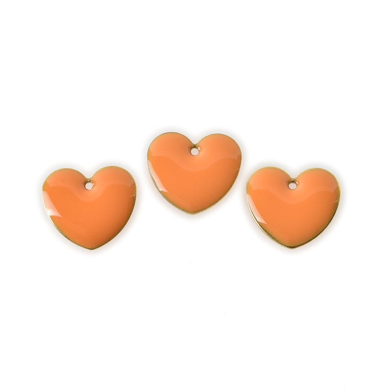 5 ORANGE Enamel Heart Charms, double sided, 15x14mm, chs3362