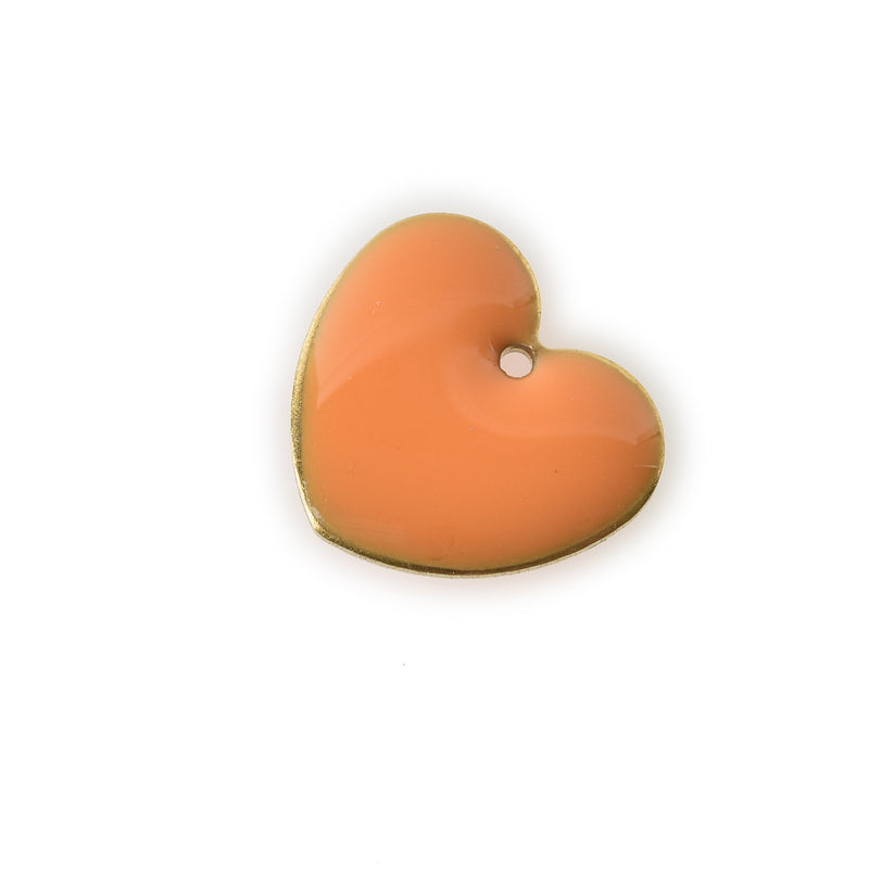 5 ORANGE Enamel Heart Charms, double sided, 15x14mm, chs3362