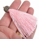 LIGHT PINK Tassel Pendant, Tassel Necklace Enhancer, Rayon Fibers, Lt Gold Loop, Pave' Rhinestone Bail, about 3-1/4" long, chs3538