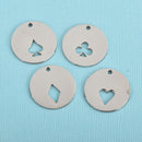 1 Set Stainless Steel POKER Charms, Cut Out Charms Round Silver Tone, Set of 4 Charms; 25mm (1") Diameter, chs3773