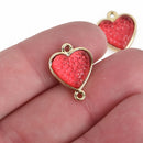 10 Gold Plated Red Heart Connector Link Charms, 19mm, chs3787