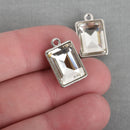 10 CLEAR Rhinestone Drop Charms, Rectangle Crystal Glass in Silver Tone Bezel, April Birthstone, 19mm, chs3804