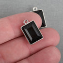 10 BLACK Rhinestone Drop Charms, Rectangle Crystal Glass in Silver Tone Bezel, 19mm, chs3806