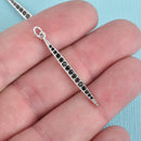 1 Silver Spike Charm Pendant, Micro Pave Cubic Zirconia Crystals, Rhinestone with Silver Brass Metal, 1-3/8", chs3908