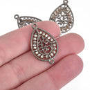 2 Gunmetal Teardrop Filigree Charms, MUSHROOM GRAY Crystal Beads, Connector Link, 1.25" long, chs3983