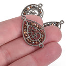 2 Gunmetal Teardrop Filigree Charms, BRONZE Crystal Beads, Connector Link, 1.25" long, chs3985